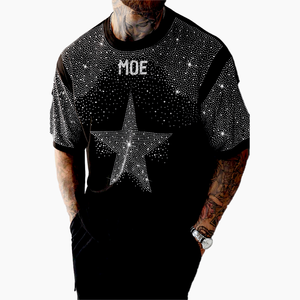 Camisetas Personalizadas para Hombre con Gráfico de Estrella con Pedrería Negra en Toda la Superficie, Ropa Urbana de Lujo, Camiseta de Algodón, Marca de Moda con Etiqueta Privada Personalizada, EE. UU. - Product Image 2