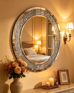 Luxury Round Crystal Wall <b>Mirror</b> With <b>Silver</b> Mirrored Frame Sparkling Decorative Hanging <b>Mirror</b> from REHMAN CRAFT - Product Image 6