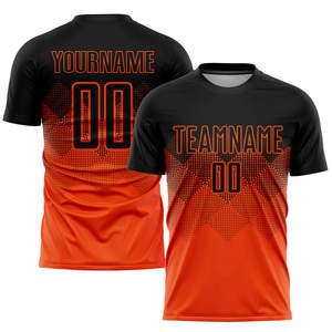 Custom Men's Soccer Jersey Black Orange Sublimated Moisture Wicking Crew Neck Short Sleeve <b>Athletic</b> Fit Team Name Print - Product Image 1
