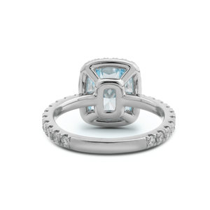 New Arrival Solid White Gold 2.5ct Blue Lab Grown <b>Diamond</b> <b>Ring</b> Radiant Cut Halo Engagement <b>Ring</b> with U Shape Pave <b>Diamond</b> Band - Product Image 3