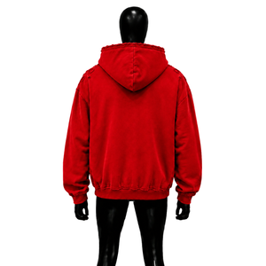 Sweat à capuche oversize rouge pour homme avec poche avant et rayures sur les manches, motifs graphiques variés, style décontracté pour l'automne - Product Image 2