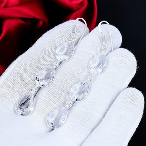 White Topaz Pear Cut 925 Sterling <b>Silver</b> <b>Long</b> Dangle <b>Earrings</b> Handmade Gemstone Jewelry - Product Image 6