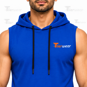 Vente en gros de sweats à capuche de sport pour hommes XS personnalisés, coupe régulière, sans manches, vêtements de musculation ciblés, couleur unie - Product Image 6