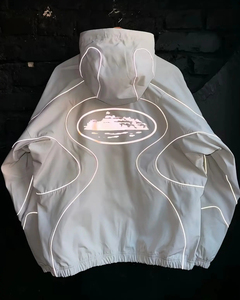 Ensemble 2 pièces coupe-vent en polyester réfléchissant à capuche, vêtements de sport amples avec logo animal imprimé sur le devant, séchage rapide - Vente en gros - Product Image 5