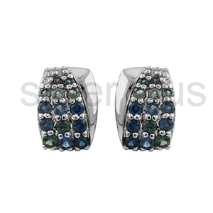 14K Gold Plated <b>Blue</b> Sapphire White Diamonds Pave <b>Stud</b> <b>Earrings</b> Multi Stone Cluster Fine Jewelry - Product Image 2