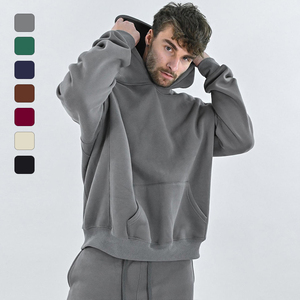 Sweat-shirt à capuche en molleton pour homme, couleur unie, coupe classique, pull décontracté avec poche, idéal pour l'automne, 100 % coton tricoté - Product Image 2