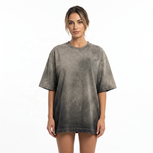 Oversized Men's <b>Tie</b>-Dye Short Sleeve O-Neck T-Shirt Solid Color <b>Knitted</b> Cotton Casual Style - Product Image 3