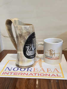 VIKING SHIP HORN MUG Material de cuerno de búfalo duradero Artesanías naturales en estilo animal para ocasiones navideñas y de Pascua - Product Image 3