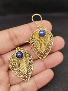 Natural Lapis Lazuli Bohemian Drop <b>Earrings</b> Handmade gold Plated Brass Blue Gemstone Dangle <b>Earrings</b> High Quality Unique - Product Image 5