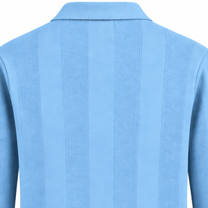 Polo de Punto de Manga Larga para Hombre, Color Azul Cielo, con Patrón de Rayas Texturizadas, Cuello y Dobladillo Acanalados, Estilo Casual Elegante, Premium - Product Image 4