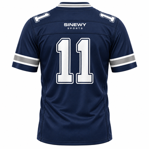 เสื้อฟุตบอลอเมริกันสีน้ำเงินกรมท่าสำหรับผู้ชาย ยี่ห้อ SINEWY SPORTS หมายเลข 11 คอวี แขนสั้น ผ้าตาข่ายระบายความชื้น - Product Image 2