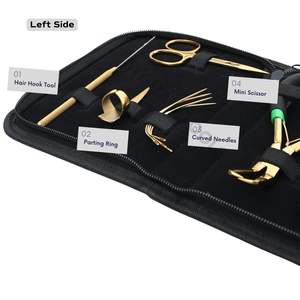 Kit Profesional de Pinzas para Extensiones de Cabello de Acero Inoxidable Negro con Mini Tijeras, Agujas Curvas y Herramienta de Gancho para Uso en Salón - Product Image 3