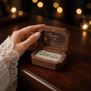 Caja de Almacenamiento de Joyas de Madera con Tapa Transparente con Bisagras, Ranuras para Anillos Forradas de Terciopelo, Estuche de Exhibición - Product Image 2