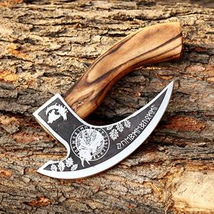 Cuchillo para Pizza Vikingo Nordic Forge, Cuchilla de Acero al Carbono de 9 Pulgadas, Mango de Madera de Fresno con Cabeza Barbuda, Funda de Cuero, Hacha Industrial - Product Image 3