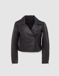 Chaqueta de Motociclista para Mujer, de Cuero Genuino con Grabado de Cocodrilo, Cuello Camisero, Manga Larga, Estilo Otoñal - Product Image 3