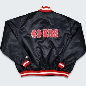 Veste de sport en satin noir pour homme des San Francisco 49ers avec bordure rouge et blanche et logo brodé sur le devant, style sportif - Product Image 2