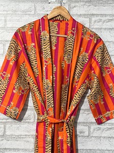 Bata Kimono de Algodón con Estampado Animal, Estilo Japonés, Ropa de Estar por Casa de Verano, Largo Completo, Manga Tres Cuartos, Secado Rápido, Suave - Product Image 4