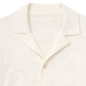 Chemise en tricot à carreaux pour homme, manches courtes, boutonnée, décontractée, été, tricotage, haut blanc, OEM, vente en gros - Product Image 3