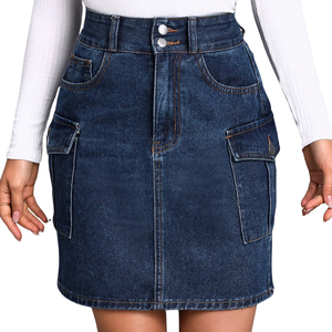 Minifalda vaquera cargo azul oscuro para mujer, cintura alta, con bolsillos utilitarios, informal, transpirable, de secado rápido, silueta en A, corte regular, para verano - Product Image 4