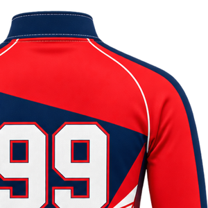 Customized <b>Red</b> Navy Blue Quarter Zip Training Jacket Long Sleeve Athletic Sportswear Custom Team Workout Running Performance <b>Top</b> - Product Image 4