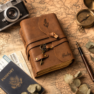 Luxury A5 Rustic Genuine Leather Hardcover <b>Journal</b> Brass Key Lock | Handmade Vintage Deckle Edge Paper Diary Antique <b>Writing</b> - Product Image 4