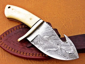 Handmade Pasha Enterprises Industrial Grade Skinning/Camping/Hunting <b>Knife</b> Damascus Steel Blade <b>Bone</b> Leather Sheath 8 Inches OEM - Product Image 2