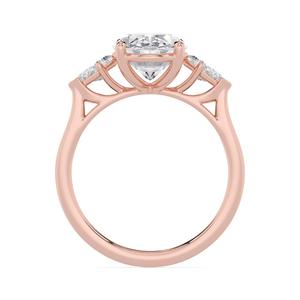 Anillo de compromiso de diamante de corte ovalado para mujer, anillo de compromiso con diamante cultivado en laboratorio, oro amarillo de 10K, forma ovalada tipo cometa, tres piedras laterales. - Product Image 3