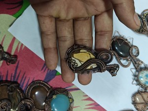 Handmade Copper Wire Wrapped Banded Agate Pendant Necklace Boho Style Jewelry Wholesale - Product Image 3