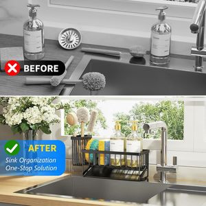 Porta Spugne Auto-Drenante in Acciaio Inossidabile, Organizzatore Antiruggine per Lavello da Cucina, Porta Pennelli e Cucchiai, Contenitore per Cucina - Product Image 1