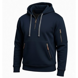 Sweat à capuche d'hiver 100% Coton Polaire, demi-zip, avec logo personnalisé brodé, respirant, épais, coupe oversize, multi-usages - Product Image 6