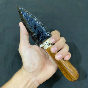 Daga decorativa de obsidiana negra con mango de madera natural |   Colección de Cristales Hechos a Mano para Exhibición - Product Image 3