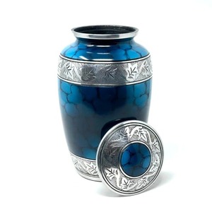 Elegante Urna Funeraria Blanca de Aluminio Mate con Arte Floral Art Deco, Urna de Cremación Hecha a Mano con Girasol Plateado para Cenizas de Adultos, para Mesa - Product Image 4