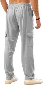 Men's Gray Cotton <b>Cargo</b> Sweatpants Elastic Waist Multiple Pockets Casual Joggers Autumn Wear - Product Image 1
