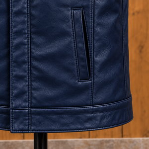 Custom Men's PU <b>Leather</b> <b>Vest</b> Stand Collar Zipper Front Pockets Moto Biker Style Premium <b>Leather</b> For Men Custom Apparel - Product Image 6