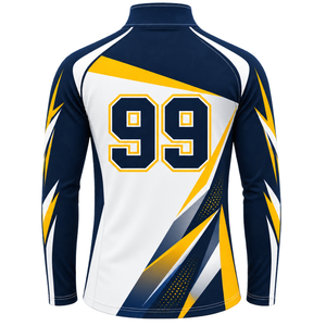เสื้อแจ็คเก็ตสปอร์ตสีกรมท่า เหลือง ขาว แบบซิป ¼  แขนยาว สำหรับฝึกซ้อมกีฬา  ออกแบบได้ตามต้องการสำหรับทีม  สำหรับวิ่งออกกำลังกาย เพิ่มประสิทธิภาพการเล่น - Product Image 2
