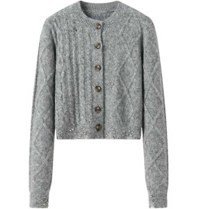 Cardigan respirant à col en V avec garniture perlée pour homme, pull tricoté boutonné à motif losanges pour le gala - Product Image 1