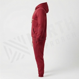 Chándal Rojo con Capucha para Hombre, Manga Larga, Color Sólido, Ropa Deportiva Informal con Bolsillos con Cordón, para Otoño - Product Image 3