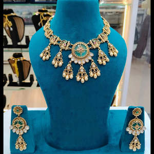 Conjunto de Collar de Piedras y Perlas Tradicionales, Joyería Fina para Novias, Bodas y Eventos Festivos-10575472MG - Product Image 1