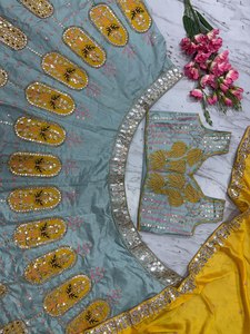 Lehenga Choli en satin traditionnel indien pakistanais de créateur, 3,5 mètres, coupe évasée, séchage rapide, protection solaire pour l'été, idéal pour Diwali et les mariages - Product Image 4