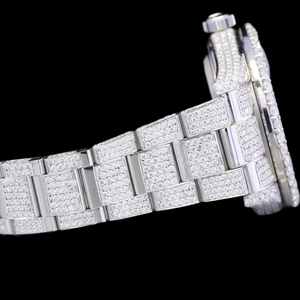 นาฬิกาฮิปฮอปแบบกำหนดเองได้ พร้อมฟังก์ชั่นวันที่อัตโนมัติ ตัวเลขแบบอารบิก ประดับเพชรโมอิสซาไนต์ ราคาขายส่ง - Product Image 4