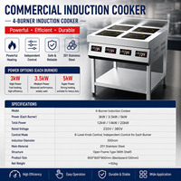 Cuisinière à induction commerciale 4 brûleurs, cuisinière à induction électrique en acier inoxydable pour restaurant, hôtel, cuisine commerciale