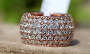 Rose <b>Gold</b> Plated Diamond <b>Cocktail</b> <b>Ring</b> Women's Glam Pave Setting Wedding Engagement <b>Ring</b> Round Stone Copper Jewelry - Product Image 2