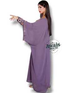 Robe de mariée élégante Awais House pour femme, violette unie, légère, grande taille, en polyester, col haut, manches longues, longueur au sol - Product Image 2