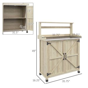 Banco da Giardinaggio con Piano Zincato Finitura Naturale, con Spazio di Archiviazione e Ripiani, Coperture in Gomma per i Piedini per Maggiore Stabilità - Product Image 3