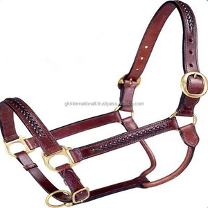 Royal King Braided Leather <b>Halter</b> for Horse in Brown Premium Leather Adjustable Nose With Soft Padding and Solid Brass Fittings - Product Image 5