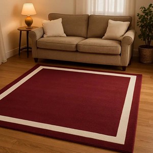 Burgundy Wool Area Rug with Border Modern Hand Tufted Rug Living Room Carpet Minimalist Luxury Bedroom Floor Decor Statement Rug - Product Image 2