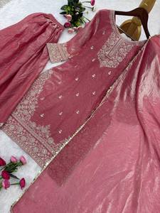 NUEVO SALWAR KAMEEZ DE SEDA LISTO PARA USAR con DUPATTA, DISEÑO ELEGANTE Y BORDADO, PARA BODA - Product Image 5