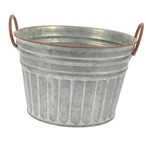 Grand seau galvanisé décoratif jardinière extérieure avec poignées jardinière d'arbre en tôle de fer Design abstrait pour jardin usage domestique - Product Image 1