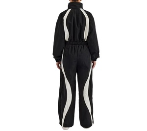 Women's Black <b>White</b> Color Blocked Sporty <b>2</b> <b>Piece</b> Tracksuit <b>Set</b> Full Sleeve Loose Fit Zipper Drawstring Pants All Seasons Wear - Product Image 2