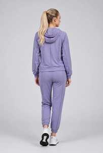Conjunto deportivo de sudadera con capucha y pantalones largos para mujer, color morado liso, con cremallera. - Product Image 4